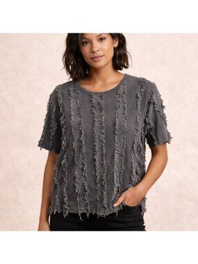 Polygram Gray Distressed Fringe Top Womens Medium Raw Hem Grunge Minimal